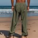 thumbnail image 4 of Pantalones largos de moda para hombre, casuales, de color sólido, con botones, cintura elástica, rectos, con pierna de cuerno, pantalones largos de poliéster para hombre., 4 of 7