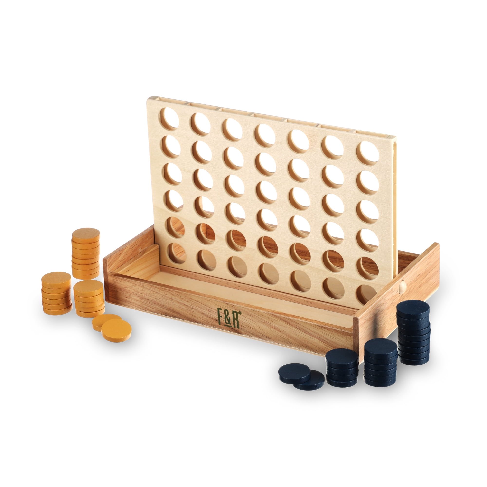 Foster & Rye Four and Win - Classic Board Game Games for 2 Players Vintage Wood Design - Board Game Tabletop