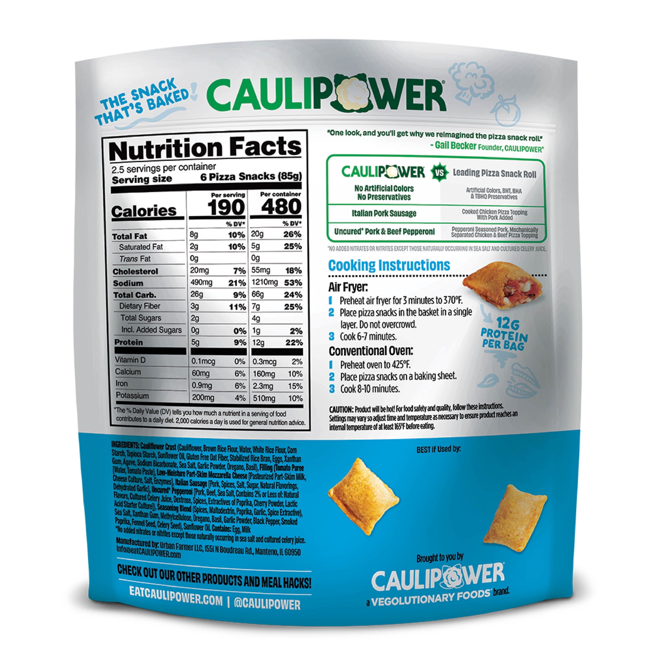 CAULIPOWER Sausage & Uncured Pepperoni Pizza Snacks, Frozen, Gluten Free, 7.5 oz