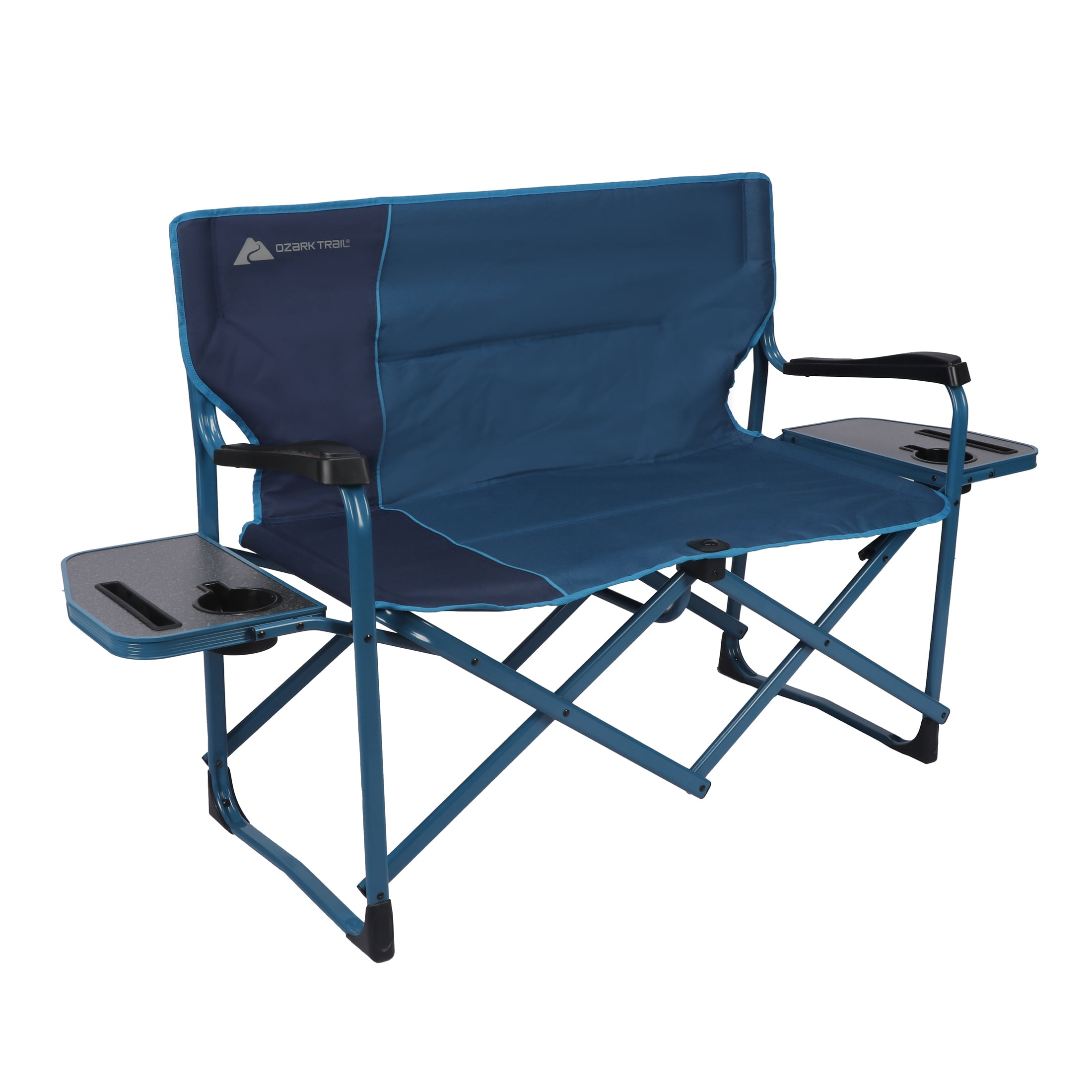 Ozark Trail Directors Camping Loveseat with Side Tables, Blue, Outdoors, Camping