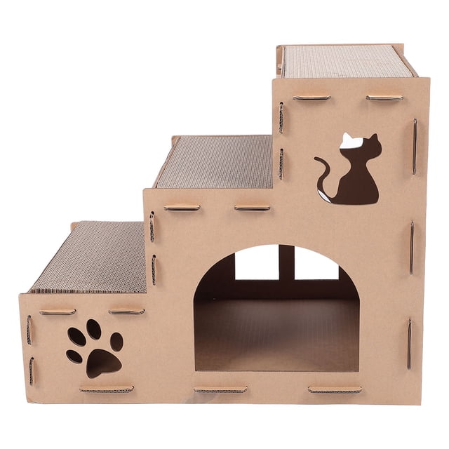 Caja Rascadora Corrugada Para Gatos, Cómoda Casa Para Gatos De Cartón Anticolapso Con Almohadilla Para Rascar Para Jugar Con Gatos