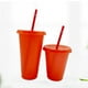 thumbnail image 4 of Wosthever Vaso para beber con tapa y pajita Botella reutilizable de plástico PP PP para batido de jugo de café de bebida fría Mostrada Naranja 480ml, 4 of 6