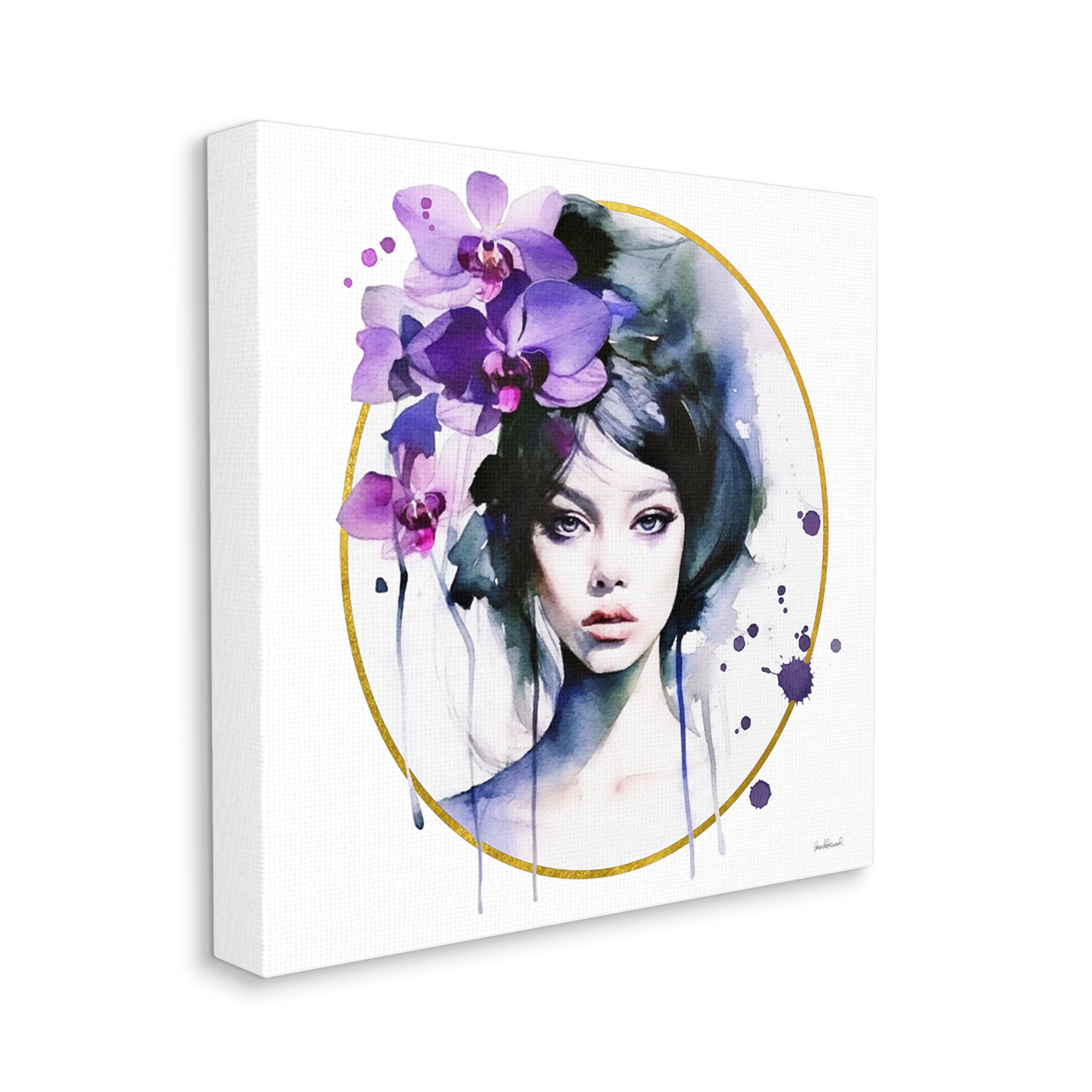 Stupell Industries Girl & Purple Orchids Botanical & Floral Painting Gallery Wrapped Canvas Print Wall Art, 24 x 24