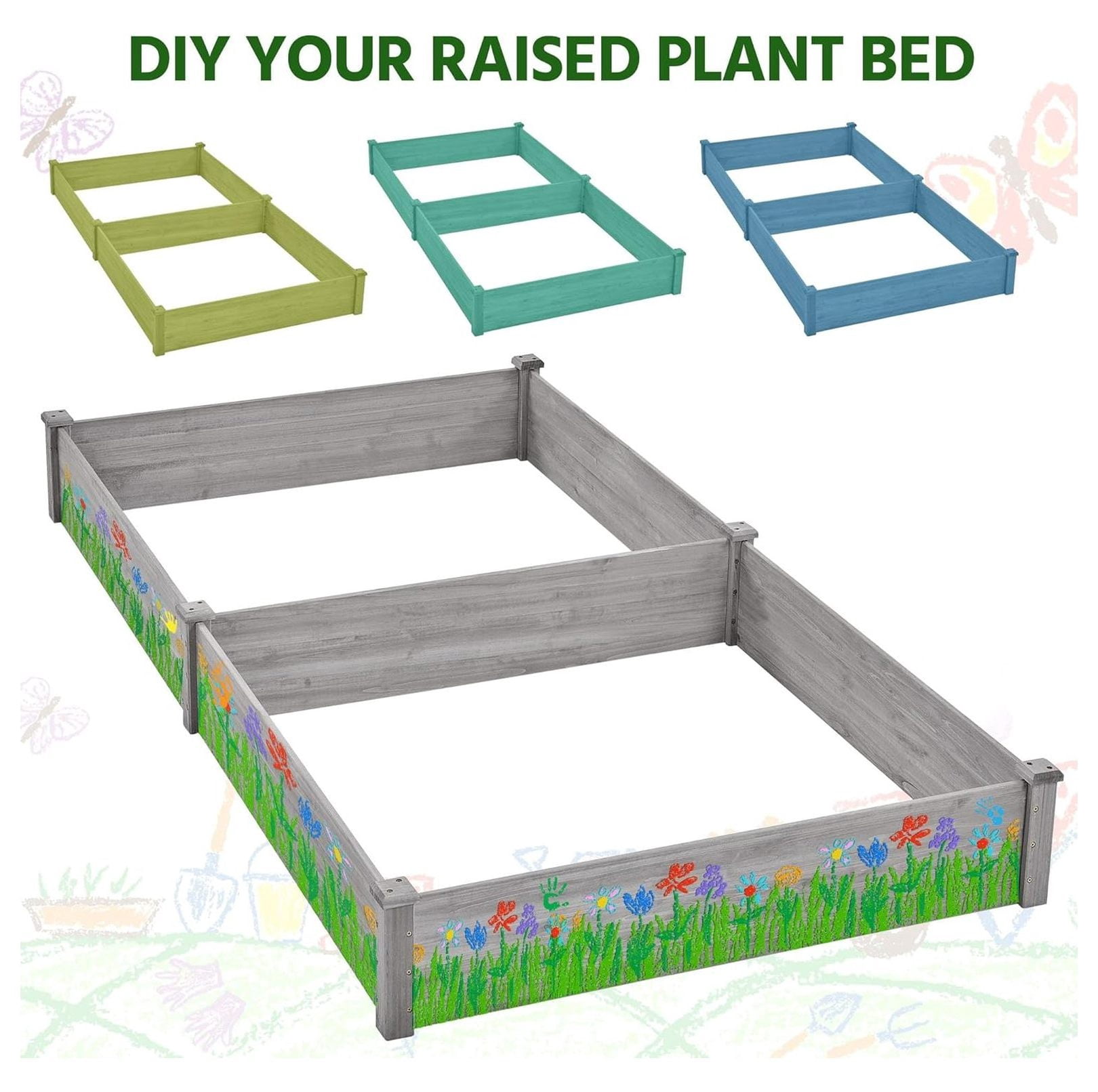 92.5 x 47.5 x 10in Horticulture Raised Garden Bed 8×4ft Wooden Planting Box in Garden Backyard/Outdoor Use, Gray