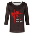 thumbnail image 3 of Guluxicc Shirts for Women Casual Crewneck 3/4 Length Sleeve Tees Valentine's Day Graphic Print Tops, Brown, XL, 3 of 4
