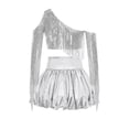 thumbnail image 4 of iiniim Girl's 2 Piece Dance Outfits Jazz Hip Hop Performance Dance Top and Metallic Bubble Skirts Set Silver 16, 4 of 7
