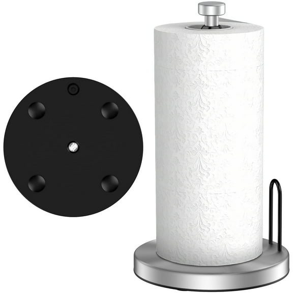 Paper Towel Holder Countertop, One-Handed Tear, Stainless Steel, Weighted Base,Paper Towel Roll Holder Stand with Ratchet Mechanism for Kitchen Bathroom Farmhouse Essentials Decor Accessories,Silver