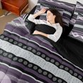 thumbnail image 4 of Feelyou Modern Boho Lines Bedding Comforter Set 7pcs for Men, Purple Cycle Abstract Queen Bedding Sets, Fashion Stripes Art Reversible Queen Sheet Sets, Ultra Soft Bedroom Decor, 4 of 8