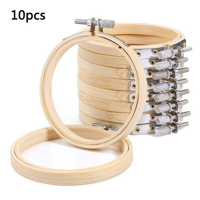 Ensemble de 10 Cerceaux Ronds Réglables en Bois pour Broderie au Point de Croix