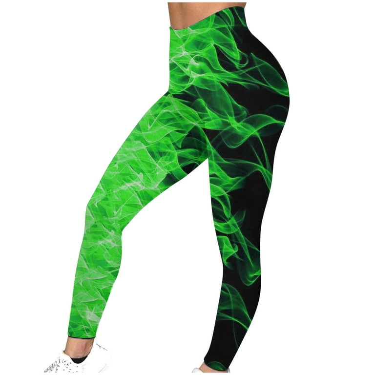 REORIAFEE Camo Leggings for Women High Waisted Scrunch Butt Athletic  Leggings Green Flame Printed Yoga Pants Soft Opaque Slim Exercise Pants for
