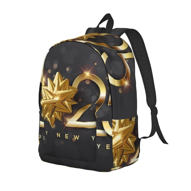 Balery 2025 Happy New Year 1 Mochila Clásica Impresa Básica para Viaje, Mochila Escolar Resistente al Agua, Mochila de Lona con Correas Ajustables-Medium