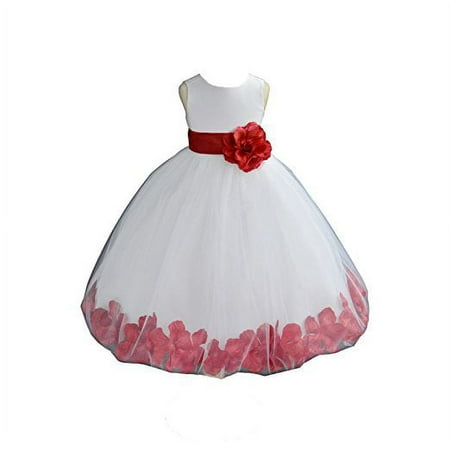 Ekidsbridal White Tulle Rose Petals Formal Flower Girl Dresses Junior Pageant Birthday Party Pretty Princess Ballroom Gown 302S M