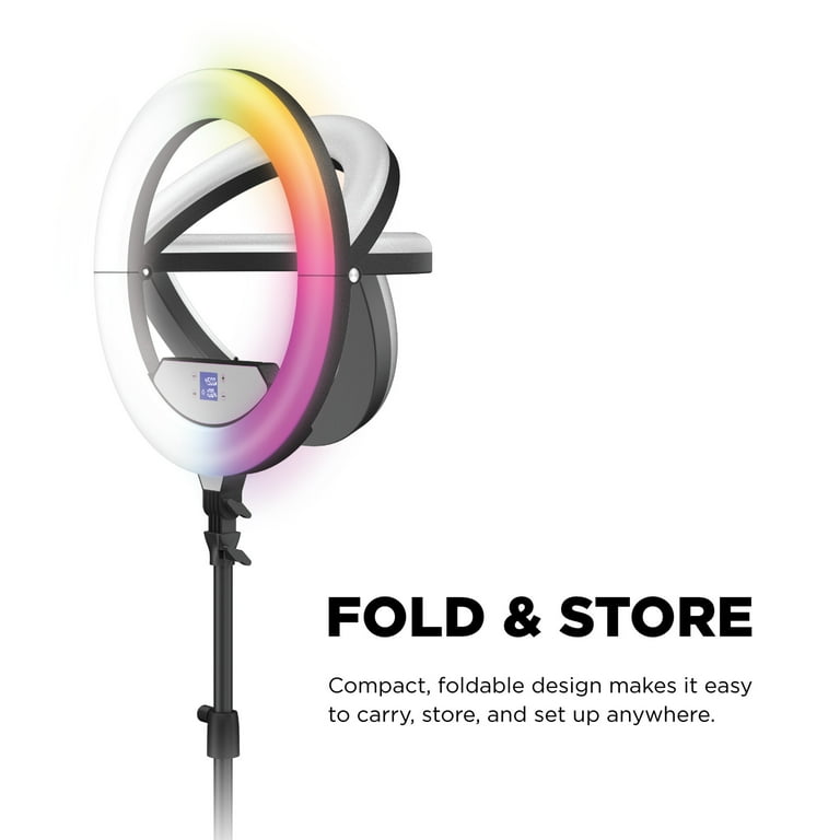 Vivitar Creator Series 18" RGB Foldable Ring Light with Stand, MagSafe-Compatible Phone Mount, Dual USB Charging, Wireless Remote, Adjustable Tripod for Live Vlogging, Makeup, & Live Streaming