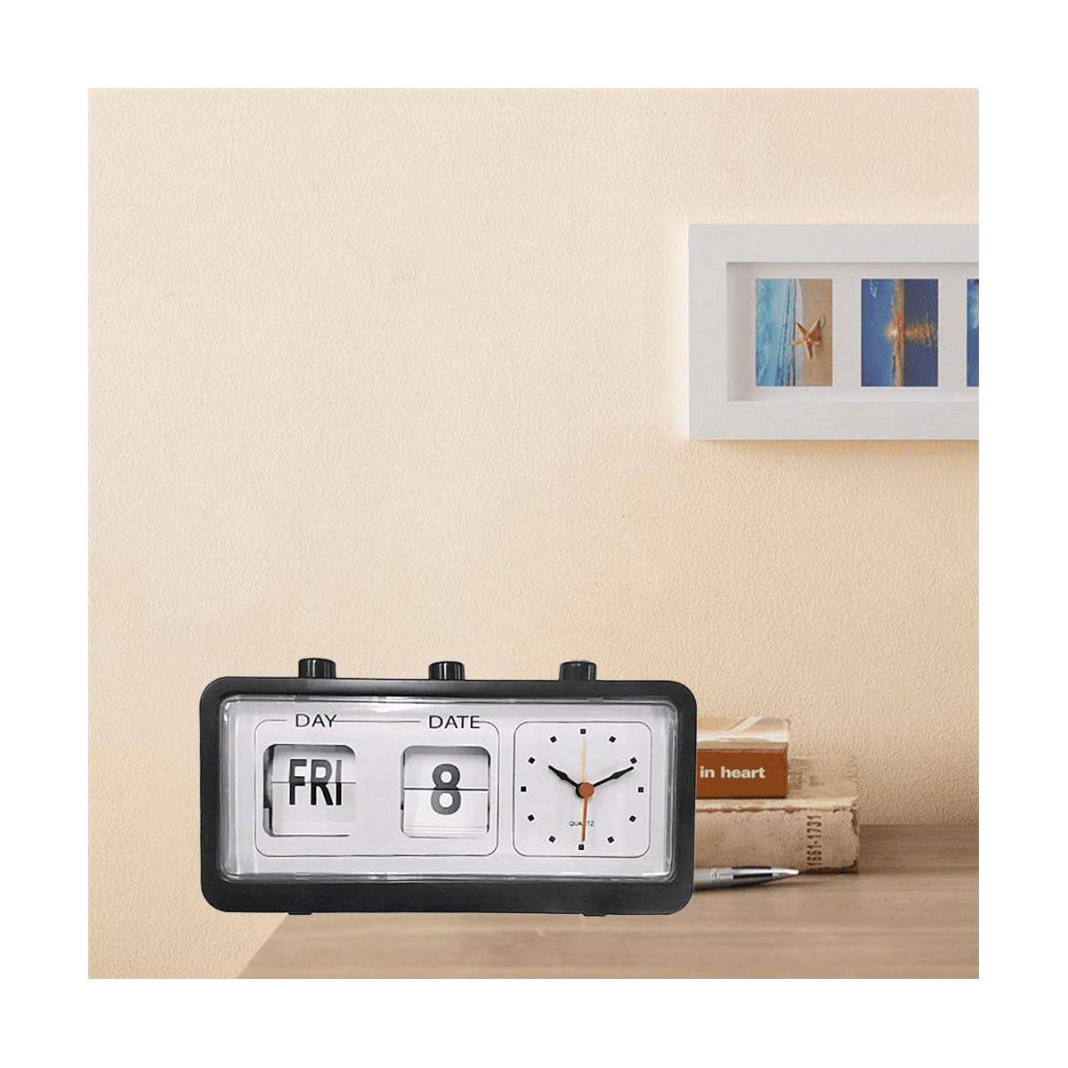 Mechanical Alarm Clock Novelty Flip Clock Desktop Digital Clock with  Calendar Clock Home Decor Retro Decor,Black, image size:1200x1200