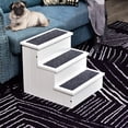 thumbnail image 5 of Noaman PawHut 3 Step Wooden Carpeted Non-Slip Pet Stairs Ramp for Cats and Small Dogs, 16" L x 17.5" D x 15" H, Supports Up to 65 lbs, White, 5 of 7