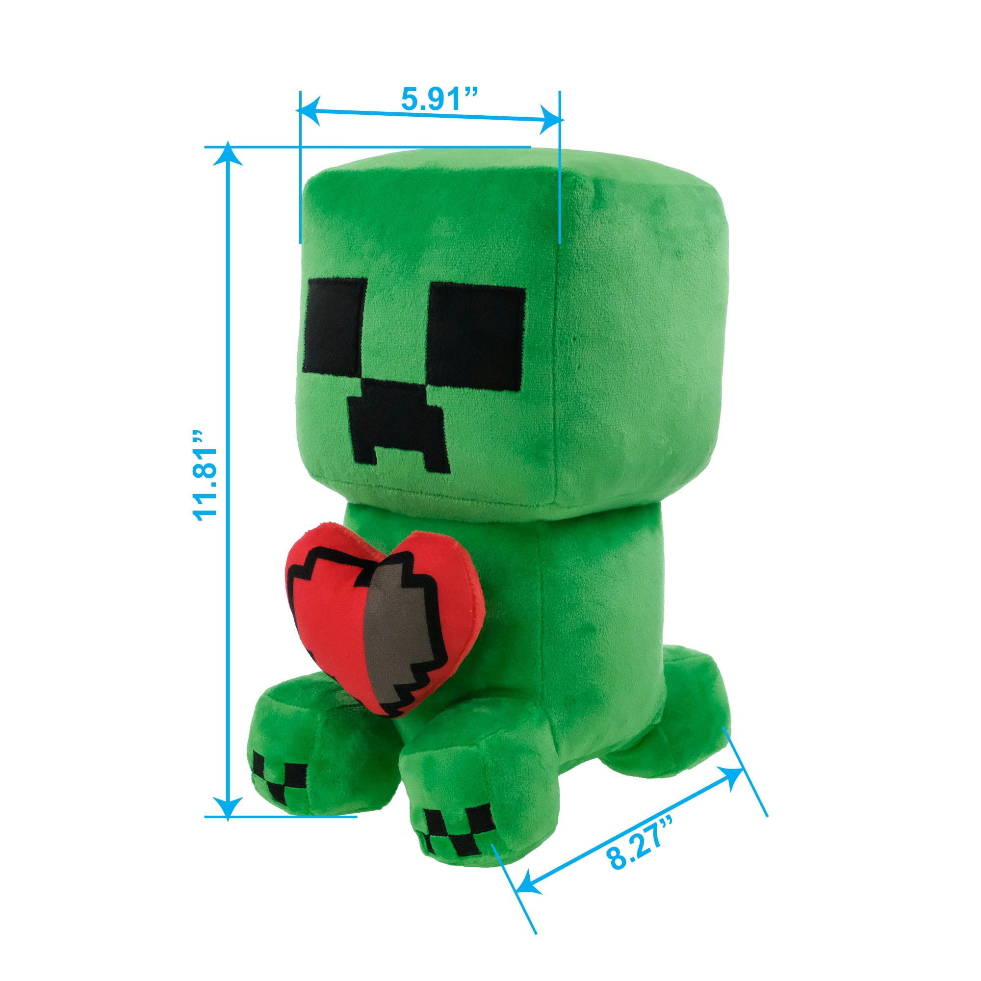 Peluche Creeper Minecraft de grande taille tenant un cœur, 30 cm de haut, par Ruz
