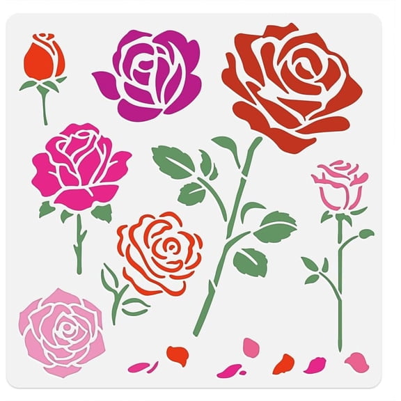 Spring Rose Blossoms Wall Stencil Template 11.8 x 11.8 Inch Reusable Plastic Deco Flower Stencil