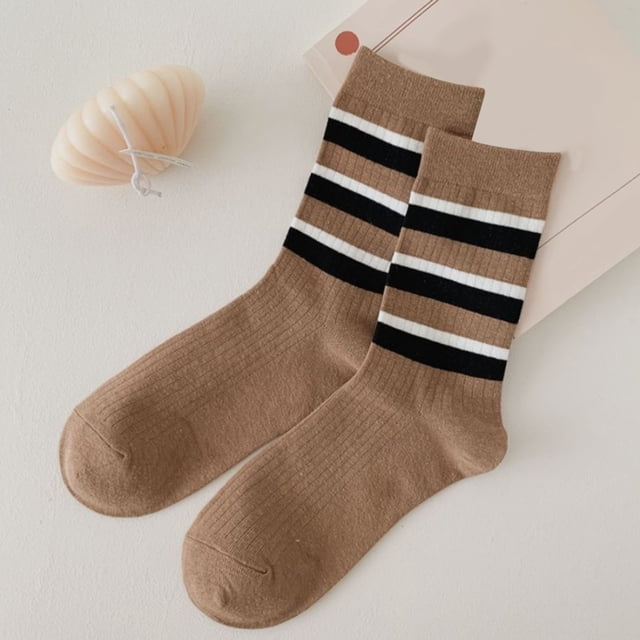Bas Multicolores pour Femmes Automne et Hiver Chaussettes en Pile Marron Rétro Rayées