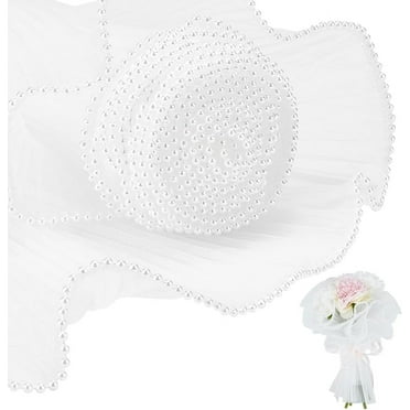 157x6 Inch White Flower Wrapping Paper Pearl Edge Bouquet Floral Packaging Mesh Paper Wrinkled Wavy Net Yarn for Weddding Favor Mother's Day Flower Gift Packing