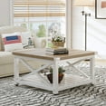 Dextrus Rustic Farmhouse Modern Wooden Coffee Table with Open Storage