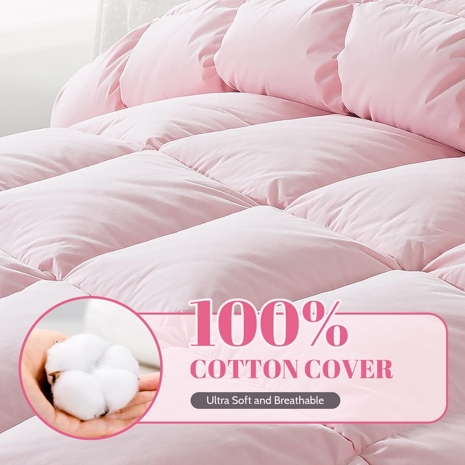 500-TC Egyptian Cotton All Season Comforter for Adults Super King Size 98" x 108" Inches, 1pc Comforter Box Stitched with 4 Corner Tabs, 300 GSM Comforter, (Baby Pink)