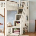 thumbnail image 5 of HOQBN Full over Full House Bunk Bed with Storage Stairs, House Bunk Bed with Window & Side Bookshelf, Solid Wood Bed Frame with Play Designed, Convertible Lower Space for Sleep or Play, Beige+Natural, 5 of 9