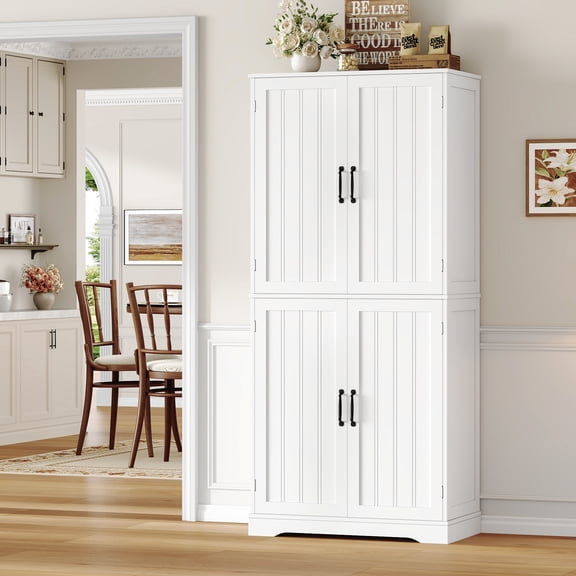 Homfa 71'' Freestanding Pantry Cabinet with 4 Doors, Modern White Storage Cabinet for Dining Room Living Room