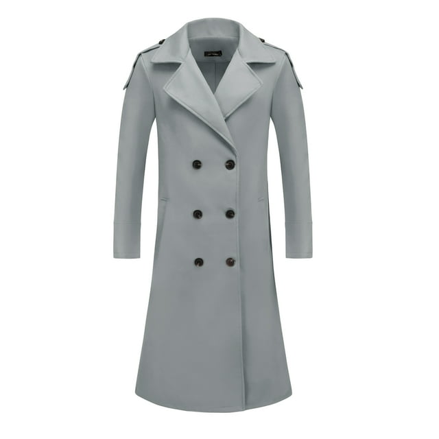 Unique Bargains Men's Winter Pea Coat Notch Lapel Double Breasted Solid Color Overcoat Gray S