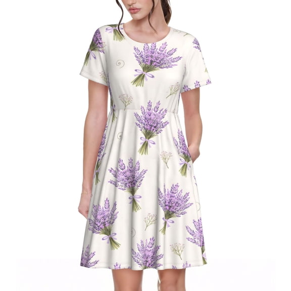 Lavender Floral Women's Dresses Short Sleeve Nightdresses for Summer