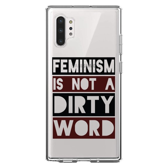 DistinctInk Clear Shockproof Hybrid Case for Galaxy Note 10 PLUS (6.8" Screen) - TPU Bumper Acrylic Back Tempered Glass Screen Protector - Feminism is NOT A Dirty Word