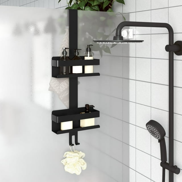 vidaXL Caddy de Douche Suspendu Noir Mat Brossé en Acier Inoxydable 304
