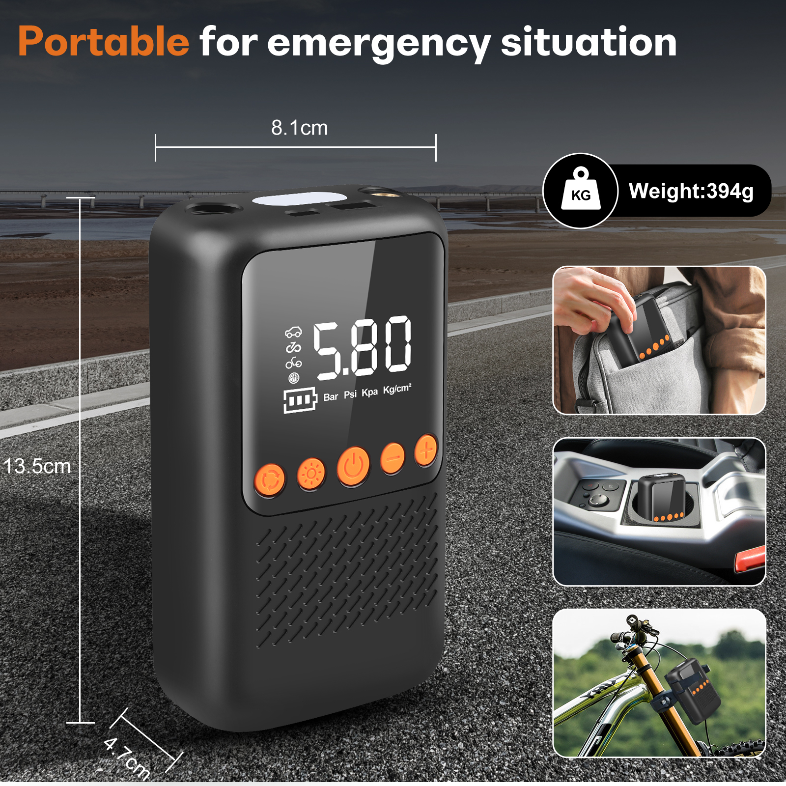 RONY Portable Cordless Tire Inflator with Auto Shutoff Digital Pressure Gauge - Electric Air Pump for Car Tire Bike Ball - 150 PSI Car Tire Pump with 4 Nozzles