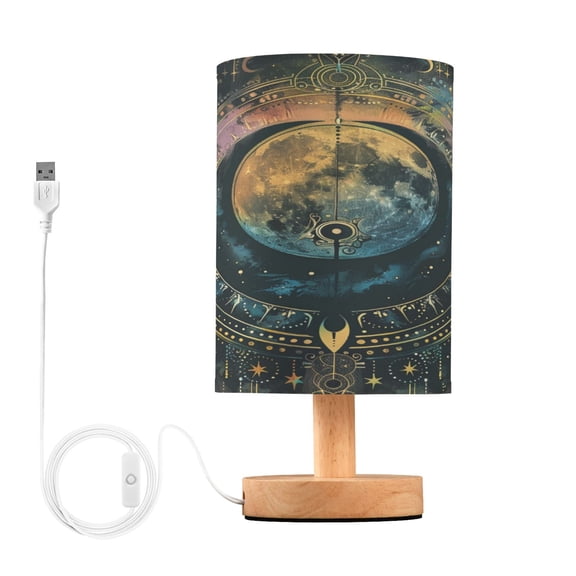 Bohomia Moon and Star Magical Bedside Table Lamp Desk Warm Lights with USB Charging Port Cylinder LED Lamps for Bedroom Living Room Office