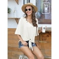 thumbnail image 5 of Anygrew Womens Tops Summer Blouses V Neck Batwing Sleeve Tops Tie Knot Chiffon Button Down Casual Blouse, 5 of 8