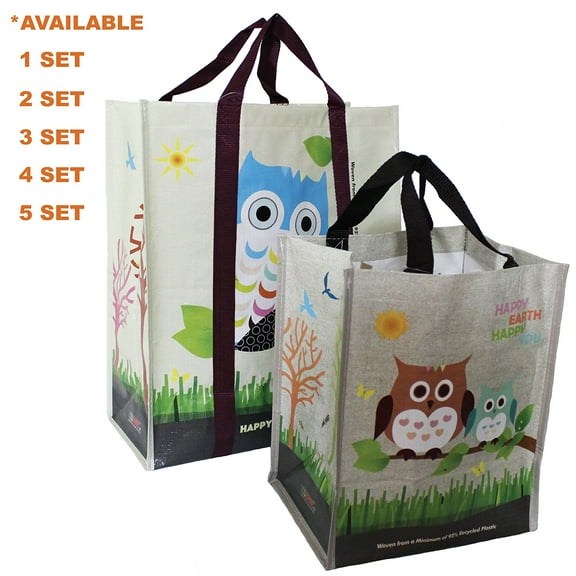 EcoJeannie (2 Pcs) Laminated Bag Recycled Plastic Woven Reusable Shopping