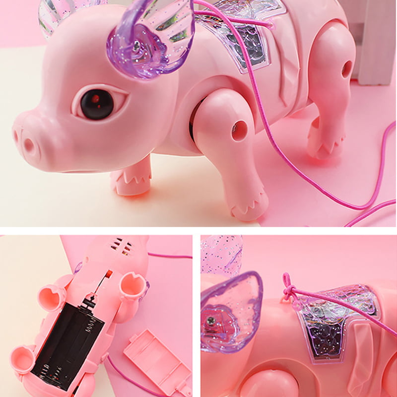 NEW Electric Pets Leash Pig Singing Walking Match Pig Kids Toy Running Lights 