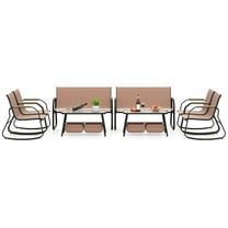 Costway 8 PCS Patio Furniture Set with 4 Rocking Bistro Chairs 2-Tier Coffee Table