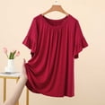 thumbnail image 2 of YUGYXL Womens T Shirts Ruffle Short Sleeve Crew Neck Loose Casual Summer Tops Pleated Front Comfy Soft Summer Clothing Wine Tops XL, 2 of 5