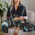 thumbnail image 5 of KLL Wave Sailboat Shark Print Women's Long Sleeve Pajamas with Pants Sleepwear Loungewear 2 Set-Medium, 5 of 7