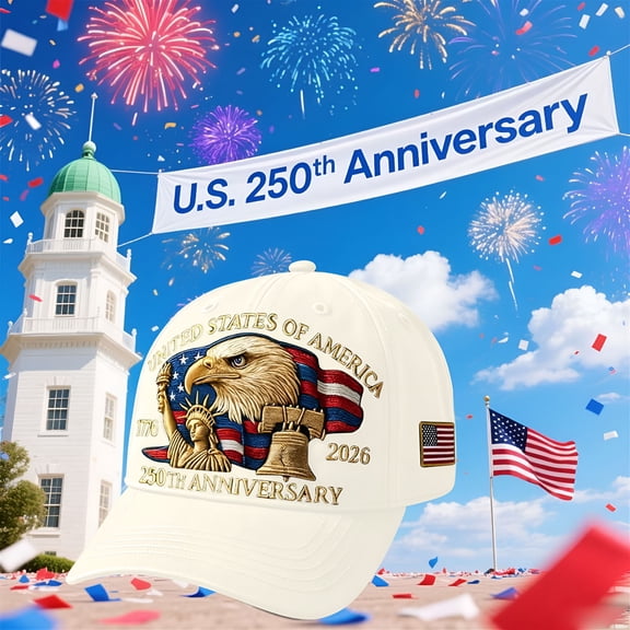 TELOLY US 250th Anniversary Cap – United States 250th Anniversary Hat, Adjustable Bald Eagle Printed Patriotic Baseball Cap for Men Women Multi (White)