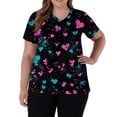 thumbnail image 6 of Stichou Women's Valentines Scrub Tops Plus Size Love Heart Print Holiday Short Sleeve Nurse Uniforms Lightweight V-Neck Casual Tops with Pockets Black 4XL, 6 of 6