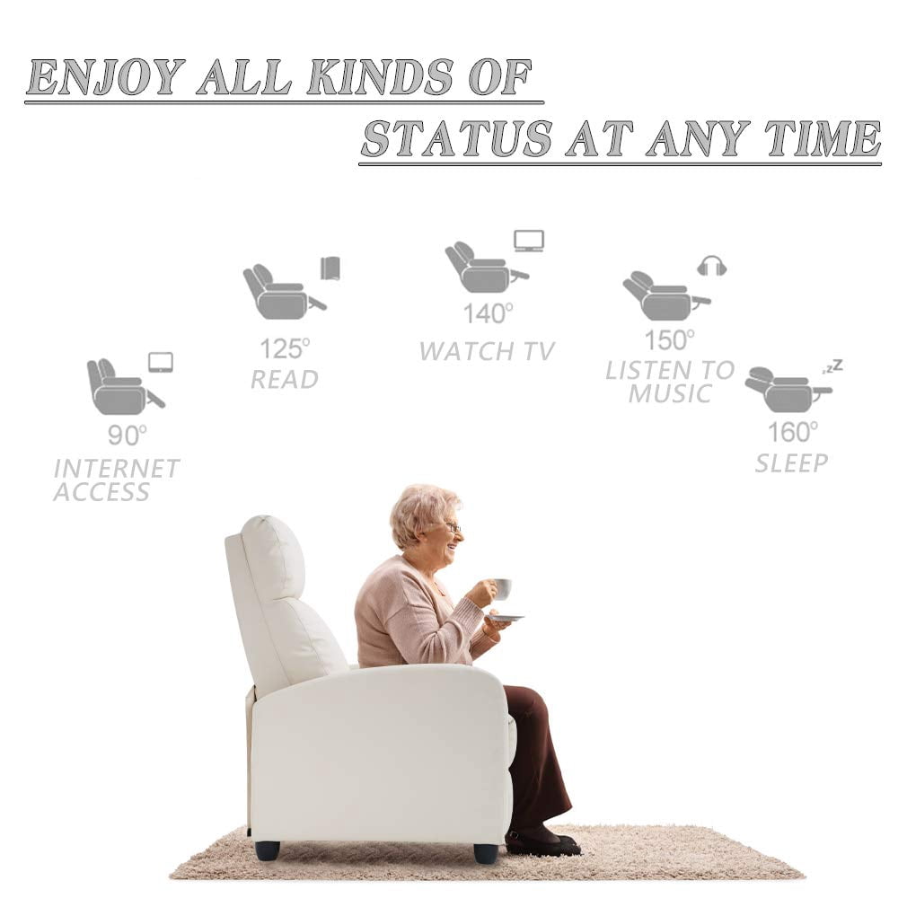 YRLLENSDAN Leather Recliner Chairs for Adults, Manual Push Back Recliner Chair, Massage Recliner Chair for Living Room, Single Sofa Chair Reclinable, Relaxing Home Theater Seating, Beige