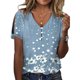 thumbnail image 2 of Mujeres blusa botón V Masajeadores de cuello manga corta frío hombro elegante casual señora Top para las mujeres verano azul claro S, 2 of 6