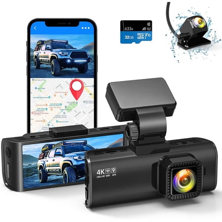 REDTIGER Dash Cam Front Rear Camera 4K/2.5K Full HD Car Dashboard Recorder with 3.16” IPS Screen, Wi-Fi GPS Night Vision Loop Recording 170° Wide Angle WDR, Free 32GB Card