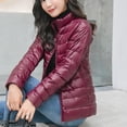 thumbnail image 5 of Women Lightweight Puffer Jacket Standing Collar Down Coat Solid Color Quilted Casual Feather Warm Outerwear, 5 of 6