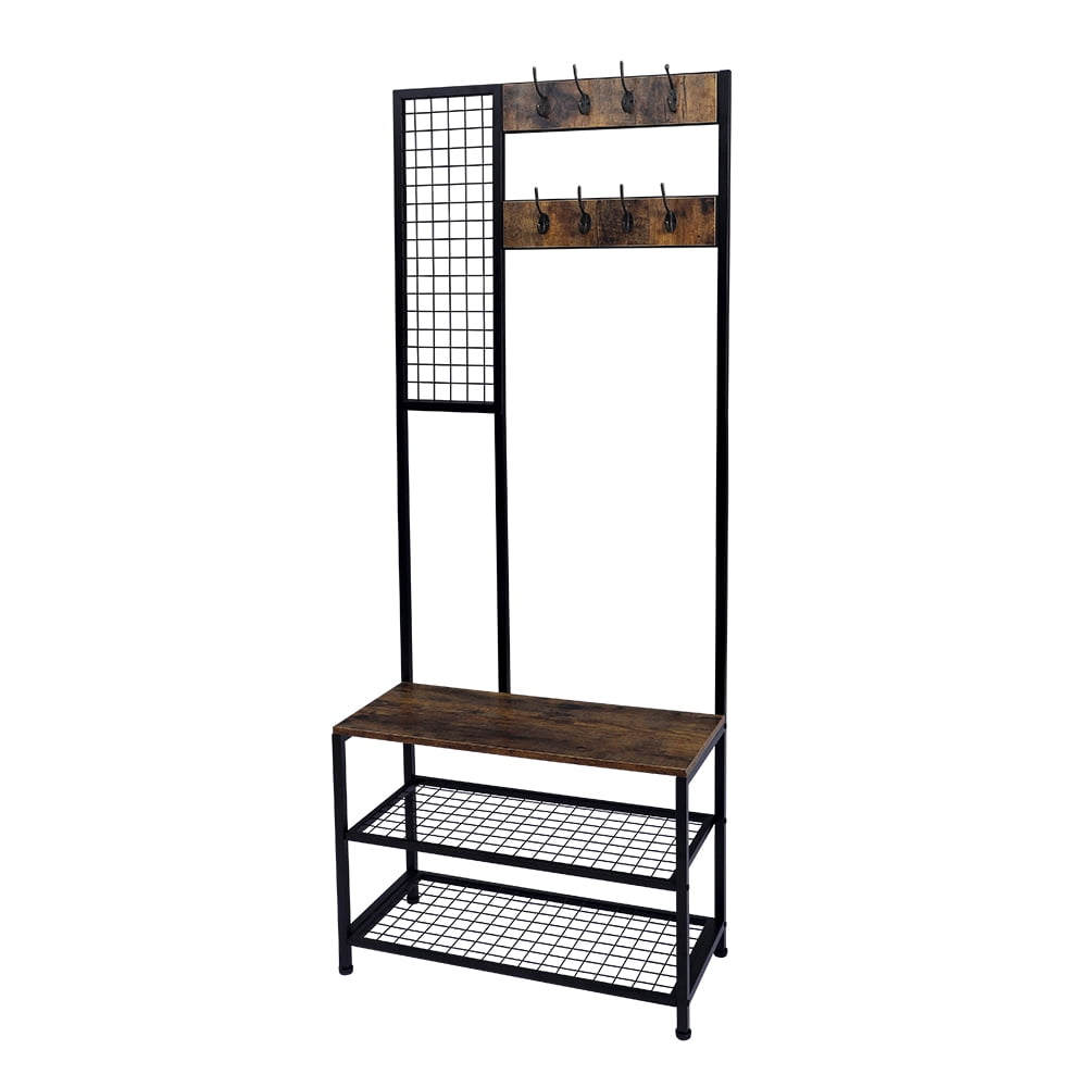 Kepooman 3-in-1 Vintage Hall Tree Shelf with Storage Bench and Coat Racks for Entryway, Rustic Brown Kepooman 3-in-1 Vintage Hall Tree Shelf with Storage Bench and Coat Racks for Entryway, Rustic Brown