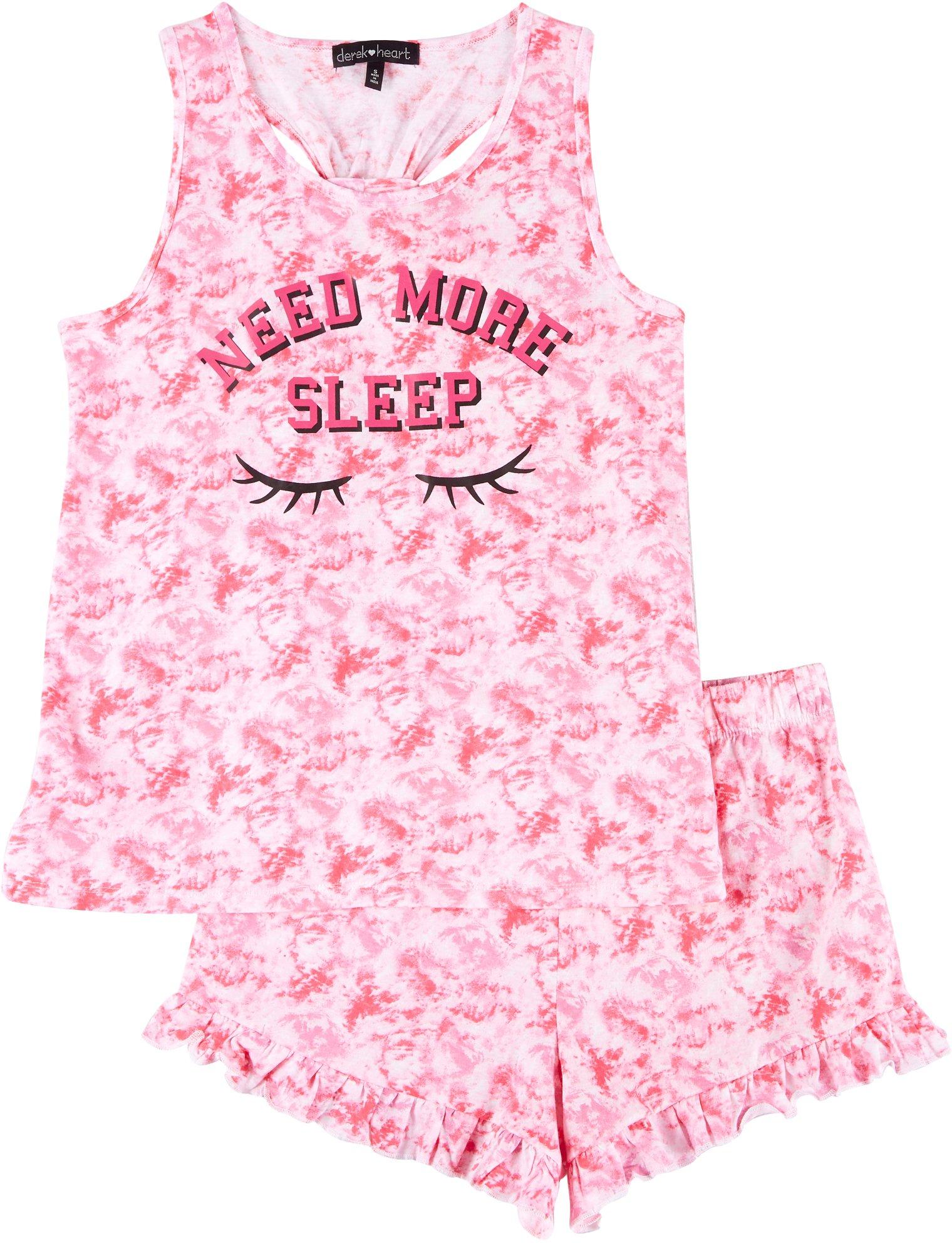 Derek Heart Juniors Lemon Print Henley Pajama Shorts Set