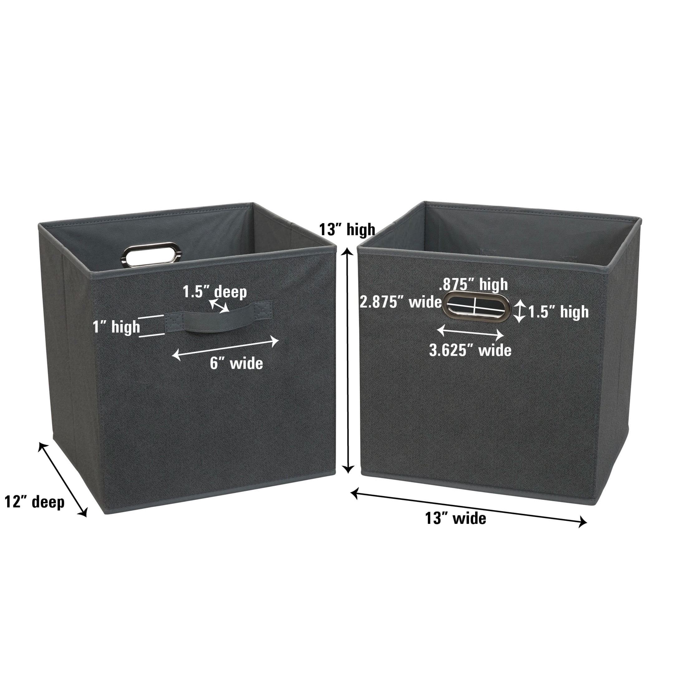 Household Essentials Fabric Storage Bins 2 Piece Set, Strong Poly-Woven Fabric, Sturdy Chipboard Sides, Grommet Front Handle, Stackable and Foldable, Classic Design, Black Cobblestone