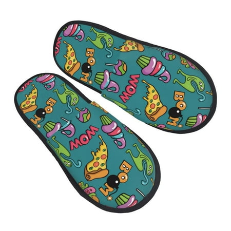 

House Slippers for Women Men - Cute Food Lollipop Pizza Fries Soft House Shoes Fuzzy Slippers Lightweight Slip-On Cozy House Slippers for Woman Indoor Outdoor