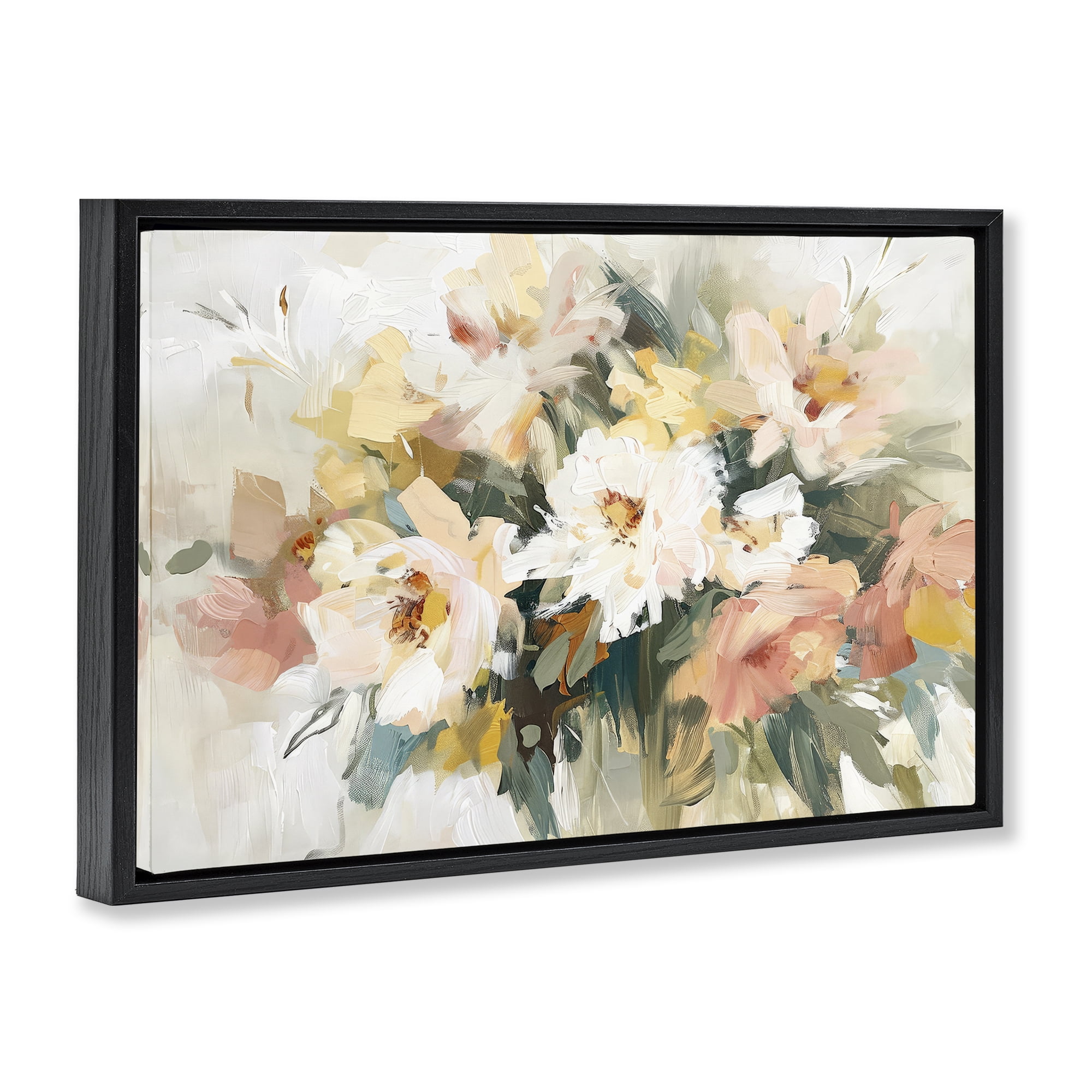 Stupell Industries Brushed Bouquet Blooms Plants & Flowers Painting Black Floater Framed Canvas Art Print Wall Art, 25 x 17